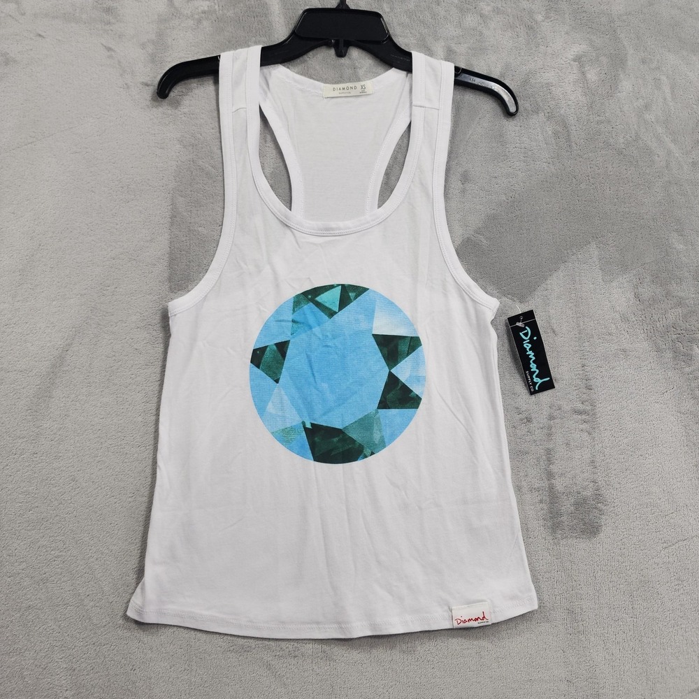 NEW Diamond Supply Co. Top Womens XS White Racerback Tank Geometric‎ Diamond